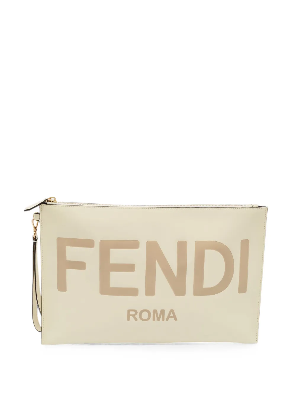 Fendi Pre-Owned 2022 large debossed-logo clutch bag - Nude