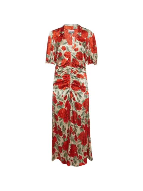 GANNI robe mi-mongue froncée à fleurs