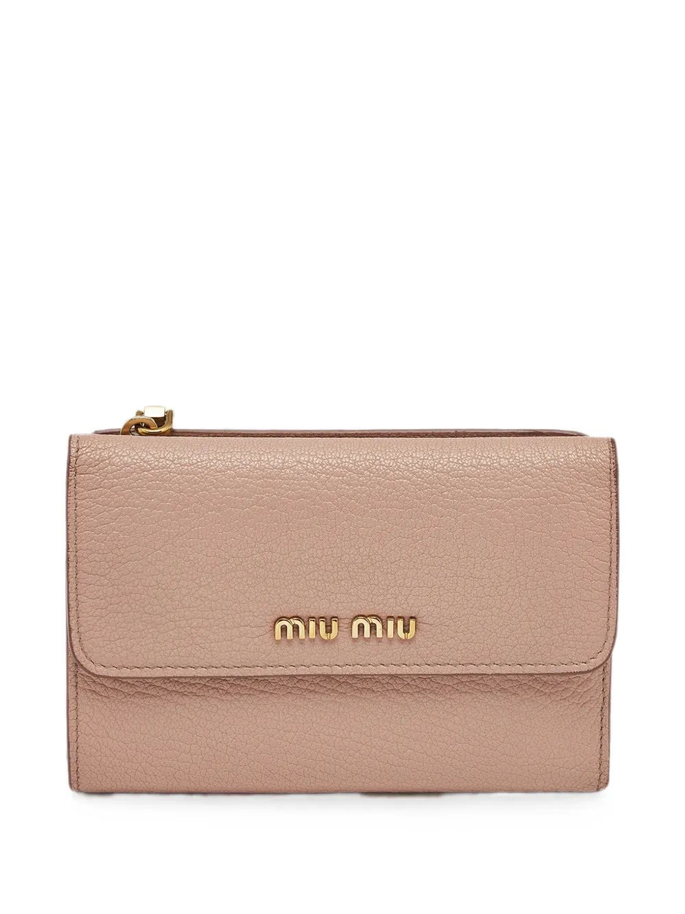 Pre-owned Miu Miu Logo-plaque Trifold Wallet In Neutrals
