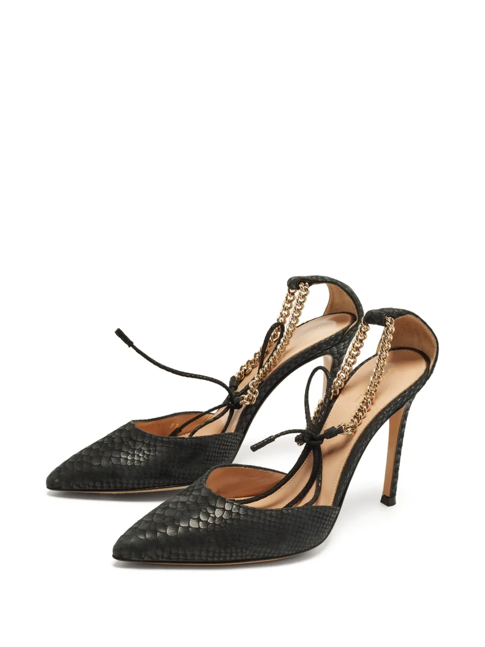 Gianvito Rossi snakeskin-embossed ankle-tie pumps - Nero