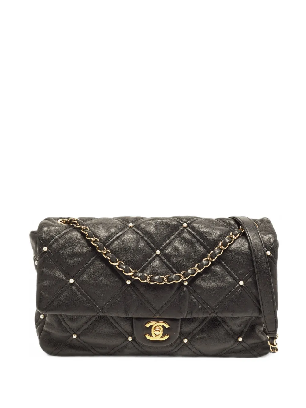 CHANEL Pre-Owned Borsa a spalla CC con perle e chiusura a girello 2019-2020 - Nero