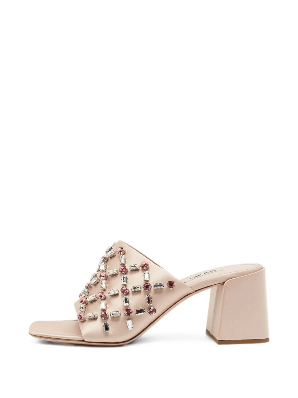 Miu Miu Pre-Owned crystal-embellished slide block-heel sandals - Nude