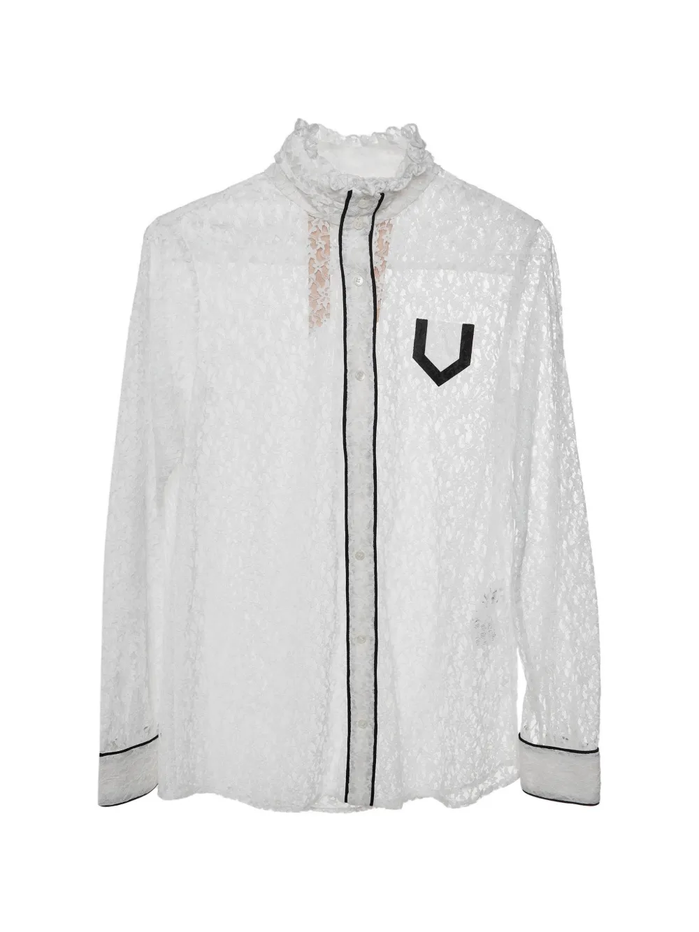 Prada Pre-Owned floral-lace contrast-trim shirt - Bianco