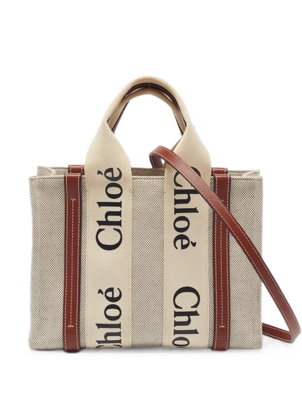 Chloé Pre-Owned Woody leather-trim tote bag - Toni neutri