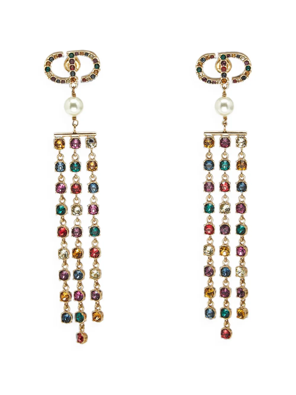 Christian Dior Pre-Owned CD crystal fringe-drop earrings - Gold