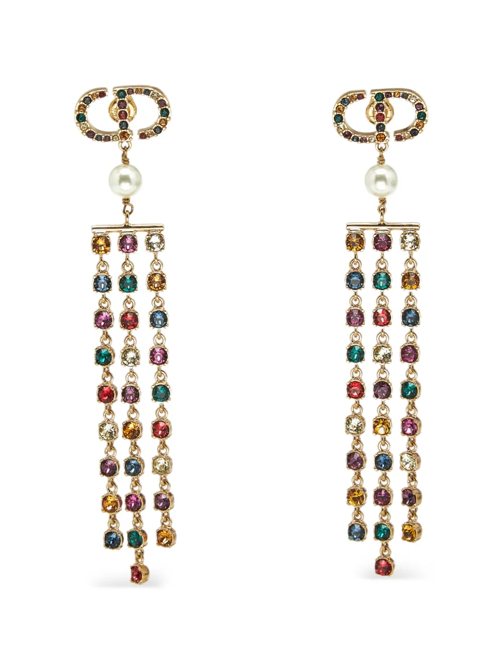 Christian Dior Pre-Owned CD crystal fringe-drop earrings - Oro