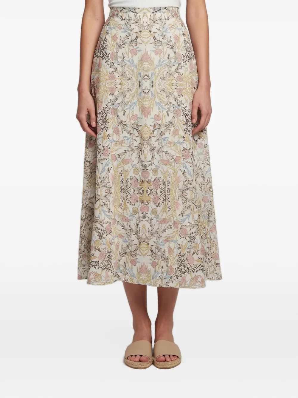 Pre-owned Weekend Max Mara Floral-print Midi Skirts In Neutrals