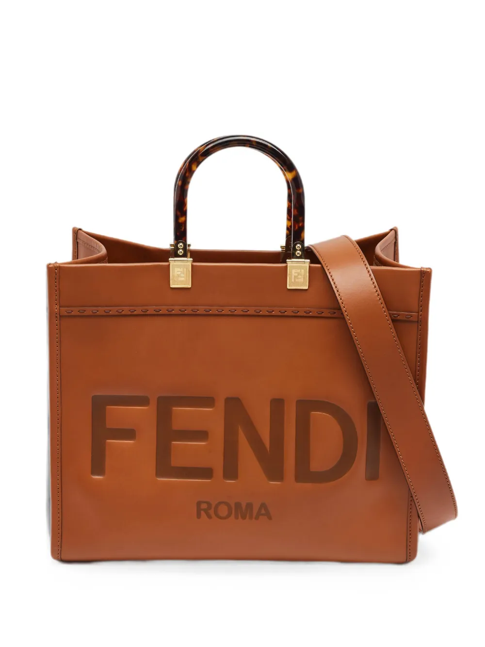Fendi Pre-Owned 2021 medium Sunshine tortoiseshell-handle tote bag - Braun
