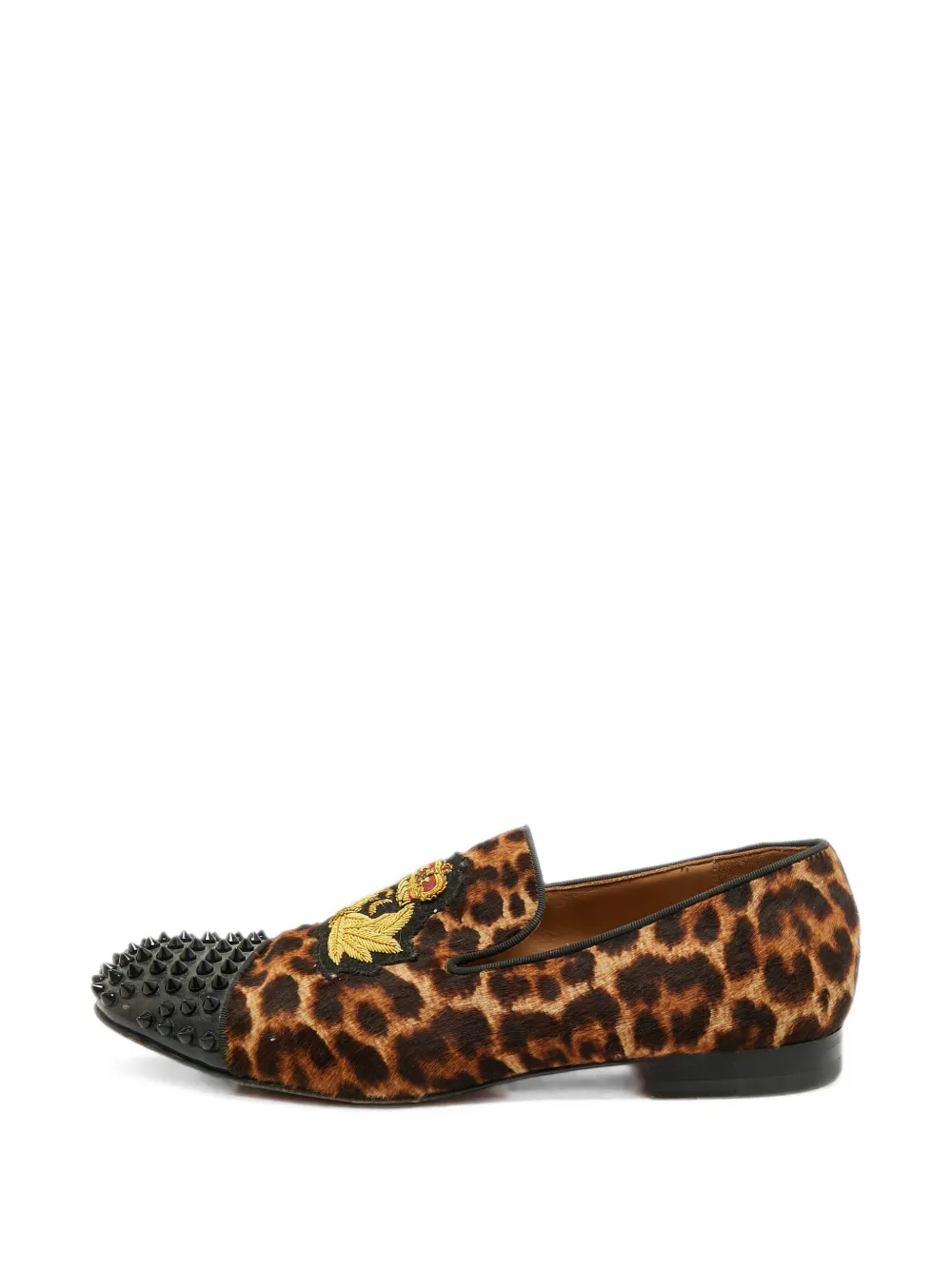 Christian Louboutin Pre-Owned leopard-print loafers - Braun