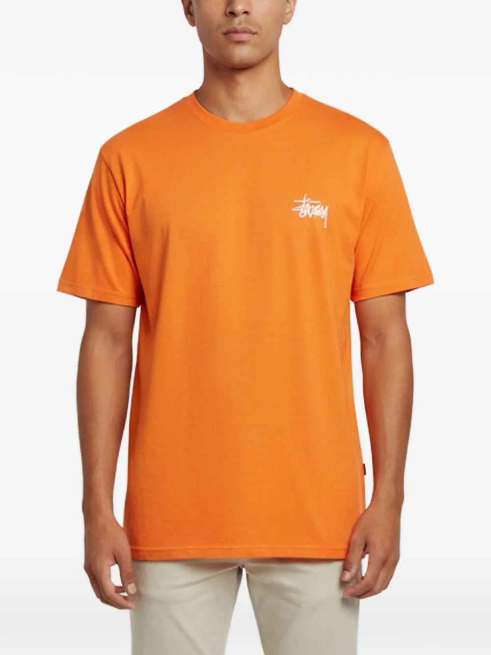 Stüssy 로고 프린트 크루 넥 티셔츠 | 오렌지 | Image 1