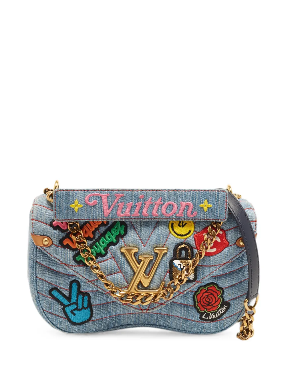 Louis Vuitton Pre-Owned 2018 MM New Wave patches shoulder bag - Blu