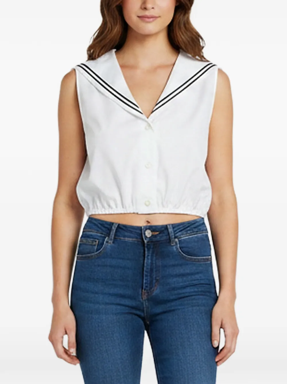 Miu Miu Pre-Owned logo-embroidered sailor-collar shirt - Bianco