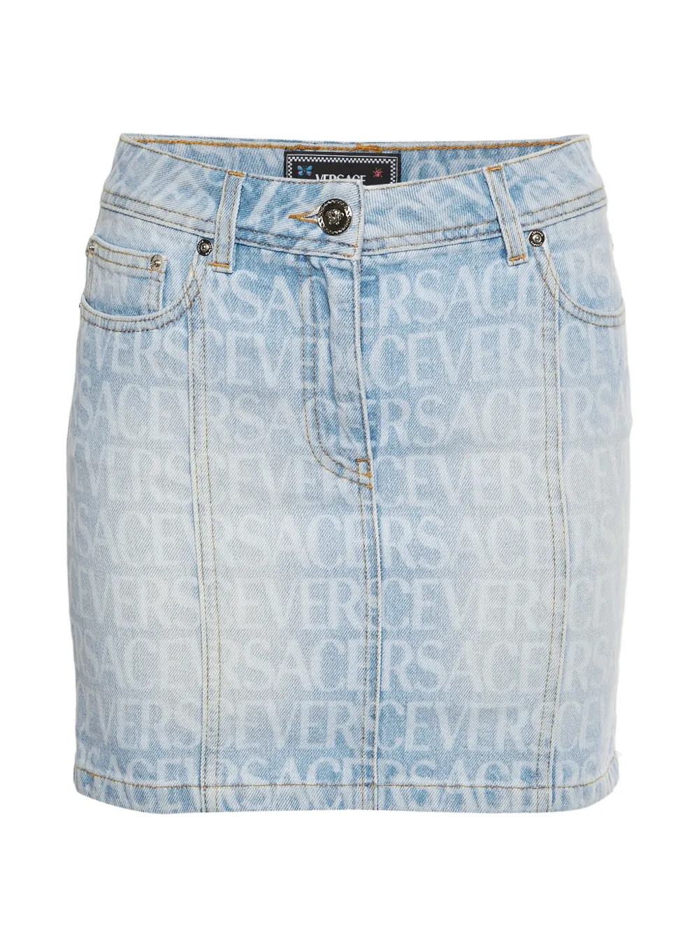 Versace Pre-Owned monogram-print denim mini skirt - Blu