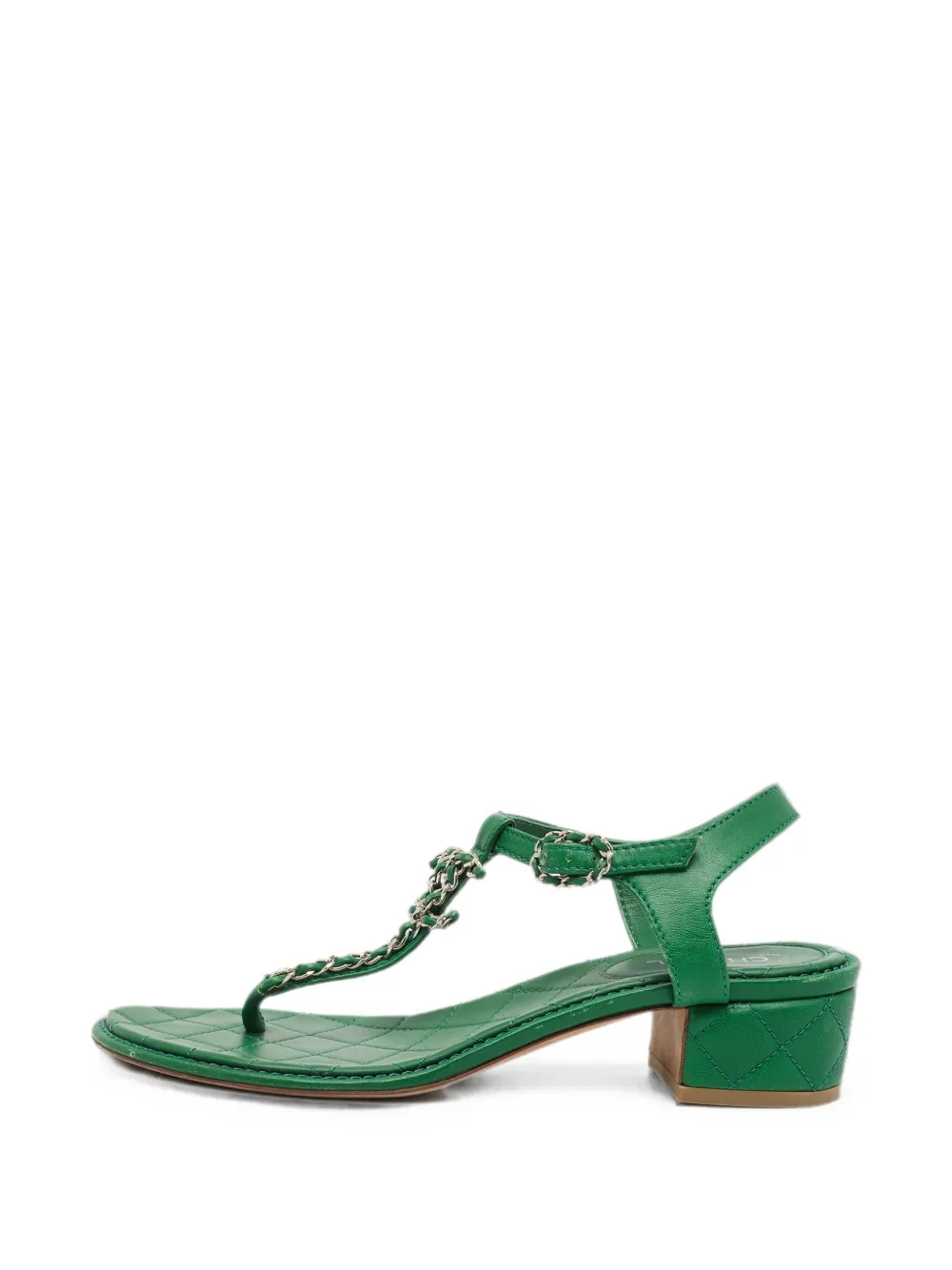 CHANEL Pre-Owned logo-detail T-strap quilted sandals - Grün