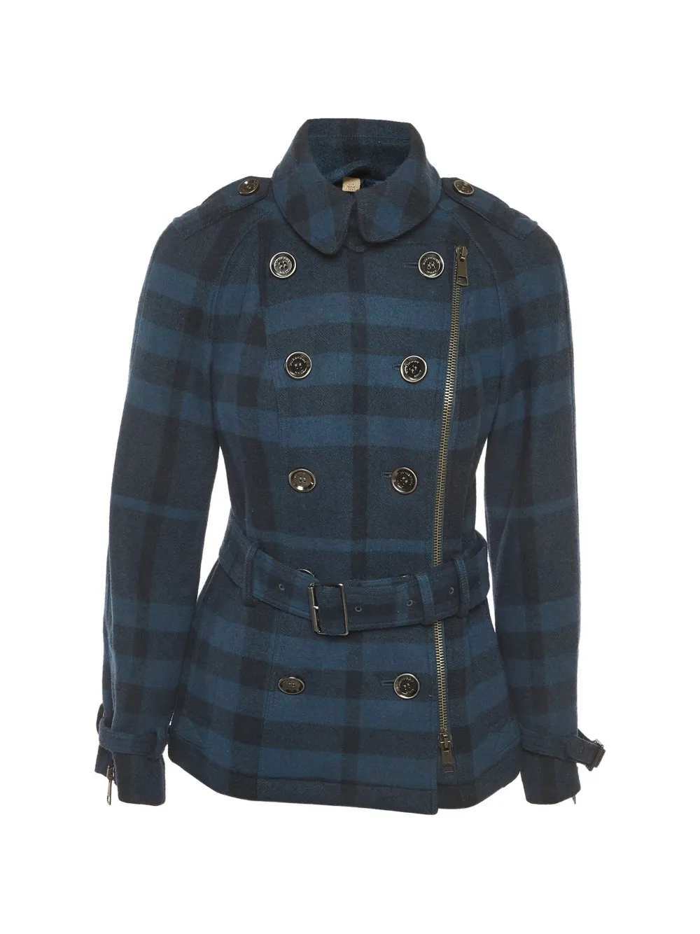 Burberry Pre-Owned plaid belted jacket - Blu