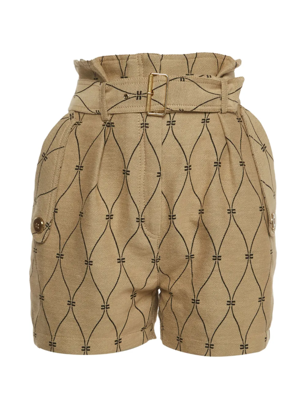 Elisabetta Franchi Shorts con monogramma jacquard e cintura - Toni neutri