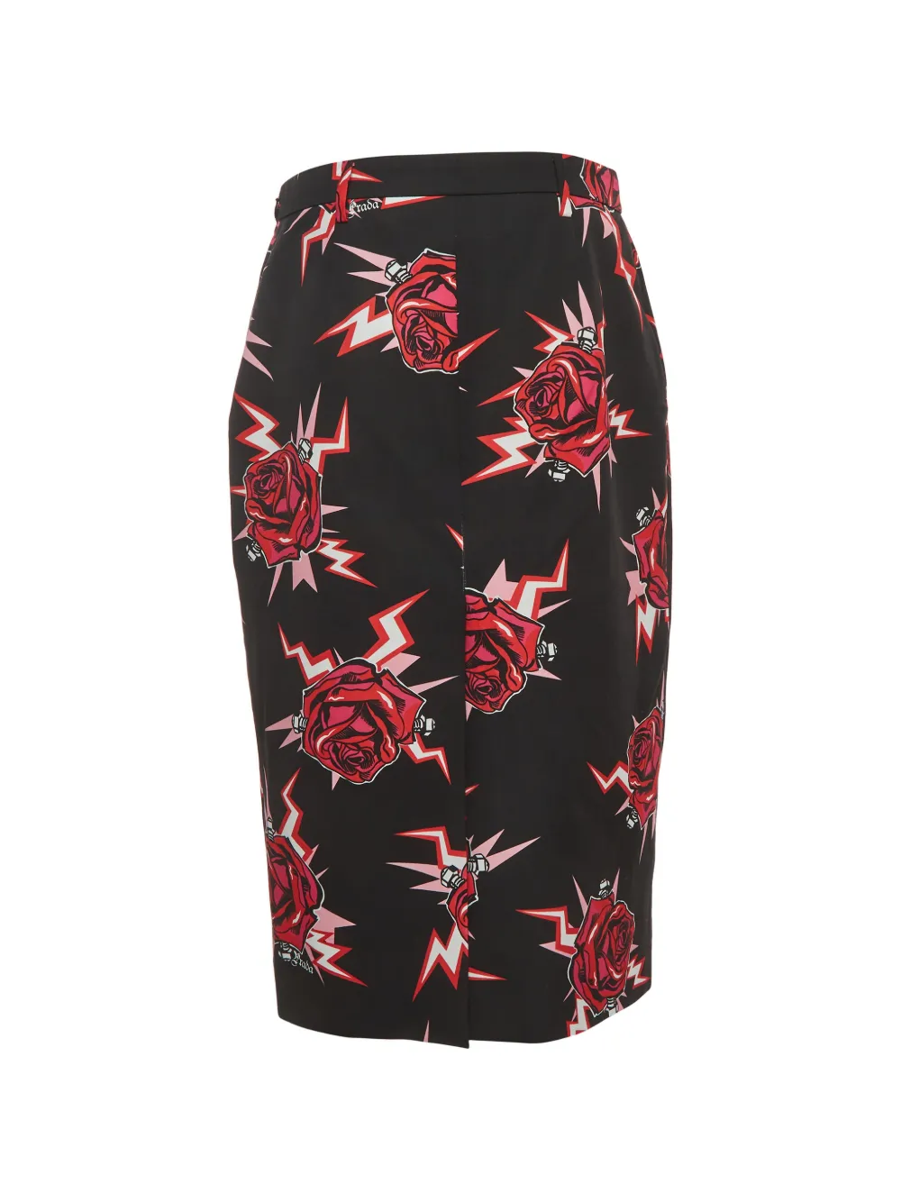 Prada Pre-Owned 2019 Frankenstein rose-print midi skirt - Nero