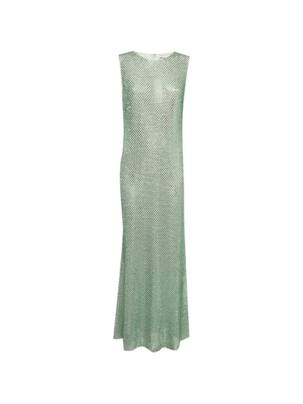 self portrait green rhinestone mesh midi dress Self-Portrait crystal-embellished | Gunmetal rhinestone