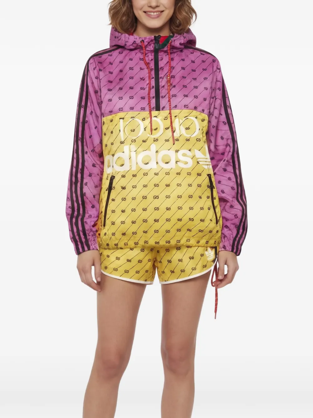 Gucci Pre-Owned x adidas 2022 Trefoil logo-print hoodie and shorts set - Giallo