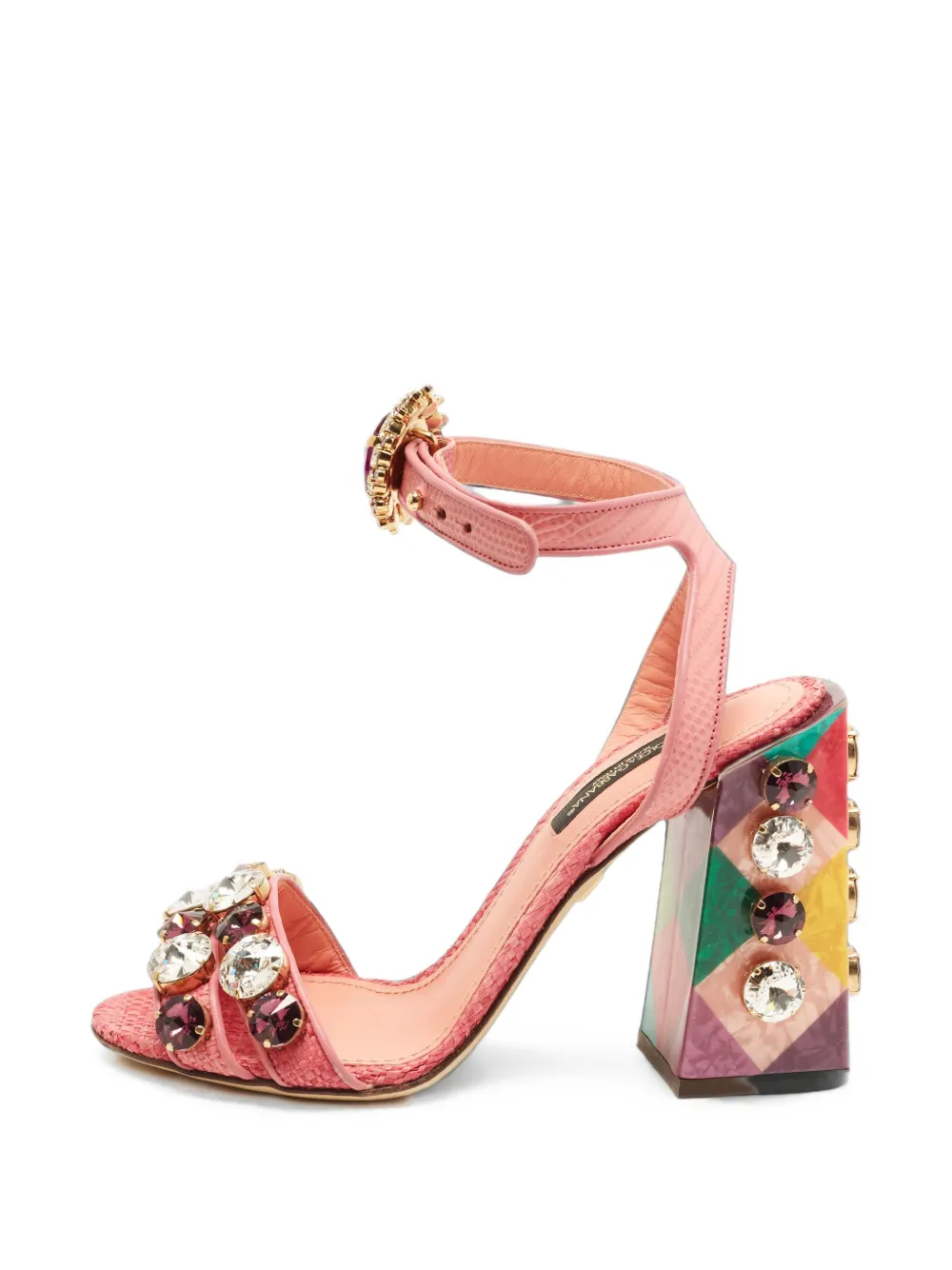 Dolce & Gabbana Pre-Owned crystal-embellished lizard-effect sandals - Rosa