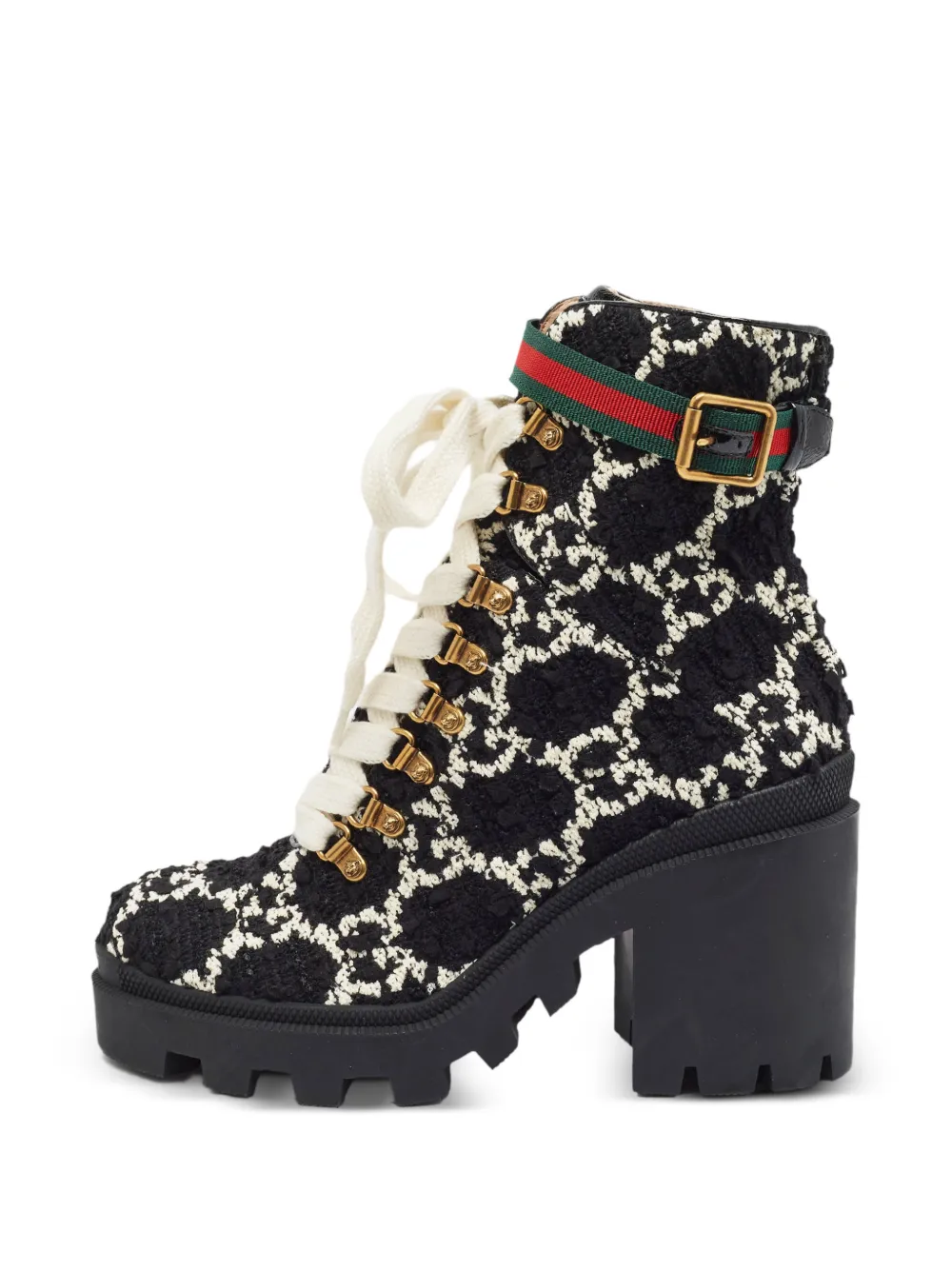 Gucci Pre-Owned Trip tweed combat boots - Nero