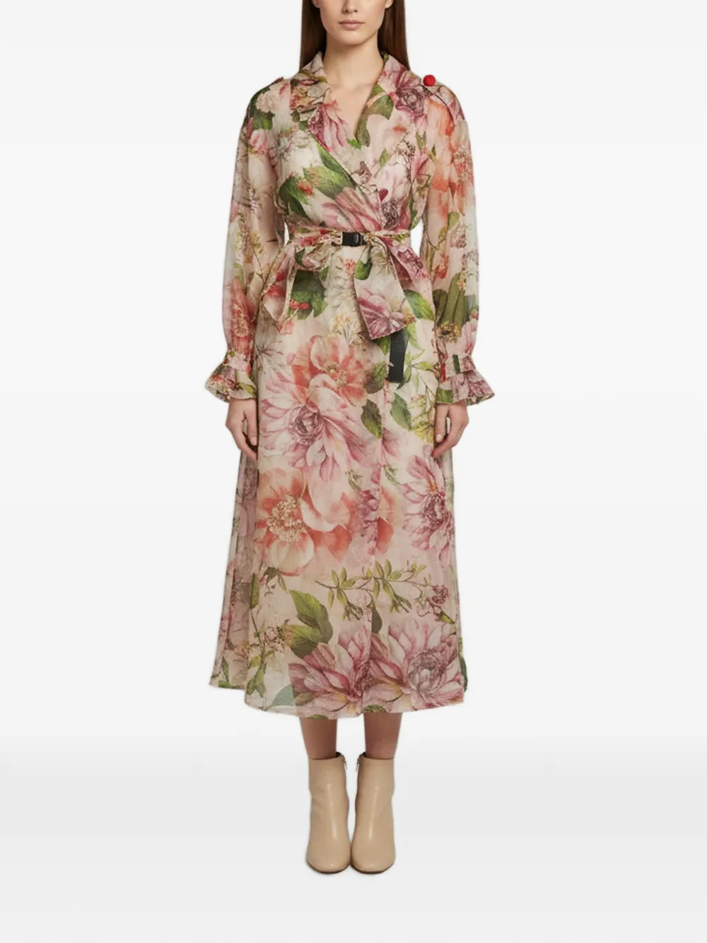 Pre-owned Dolce & Gabbana Floral-print Double-breasted Coat In Neutrals