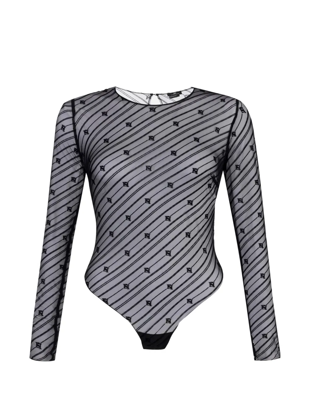 Elisabetta Franchi flocked monogram mesh bodysuit - Nero