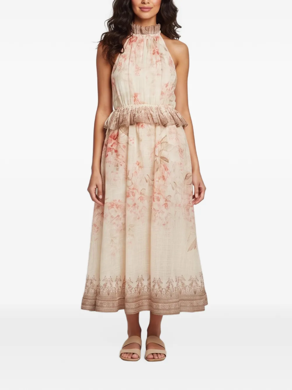 ZIMMERMANN Illuminate floral-print halter dress - Toni neutri
