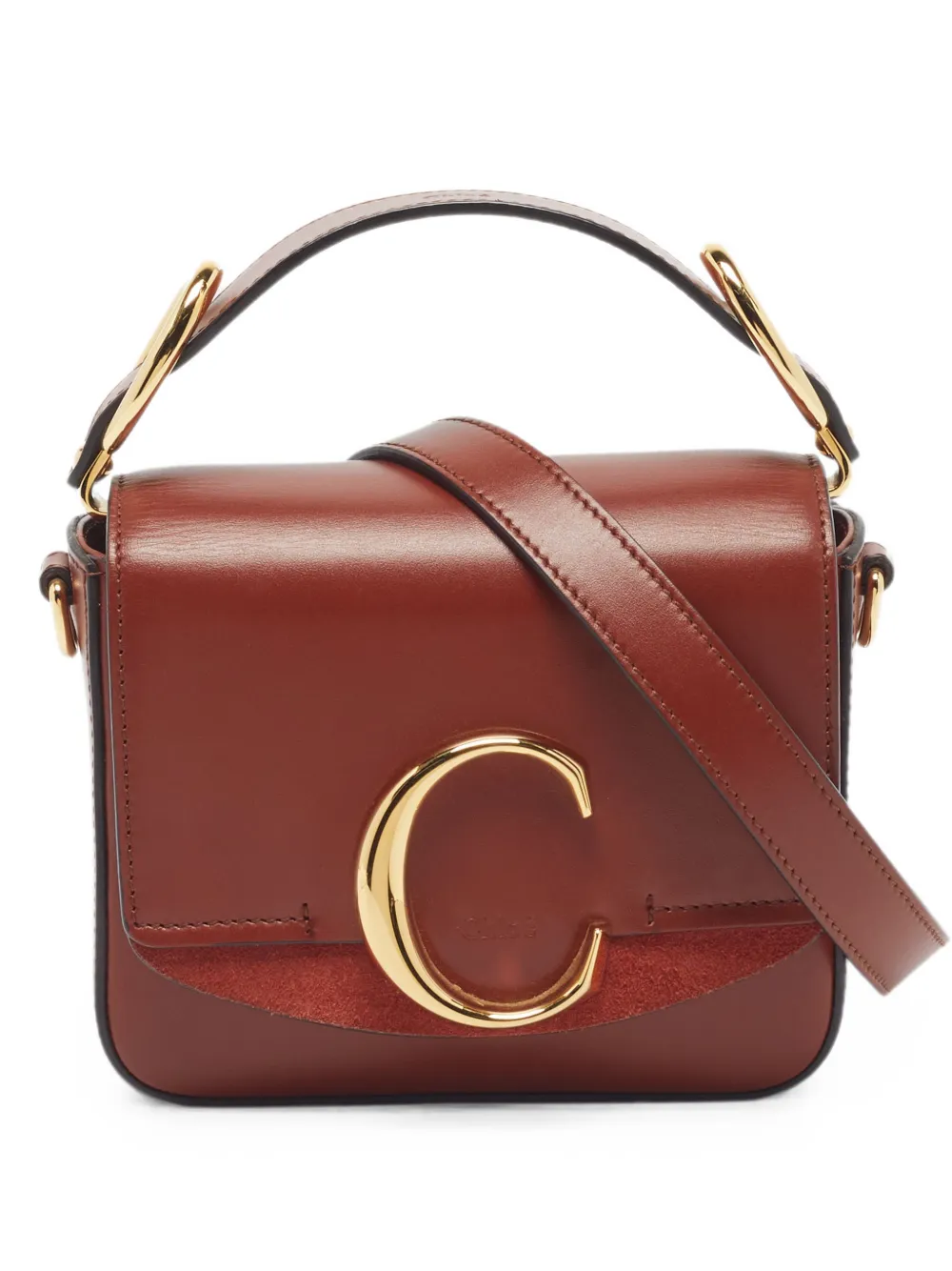 Chloé Pre-Owned mini C suede-panelled shoulder bag - Braun
