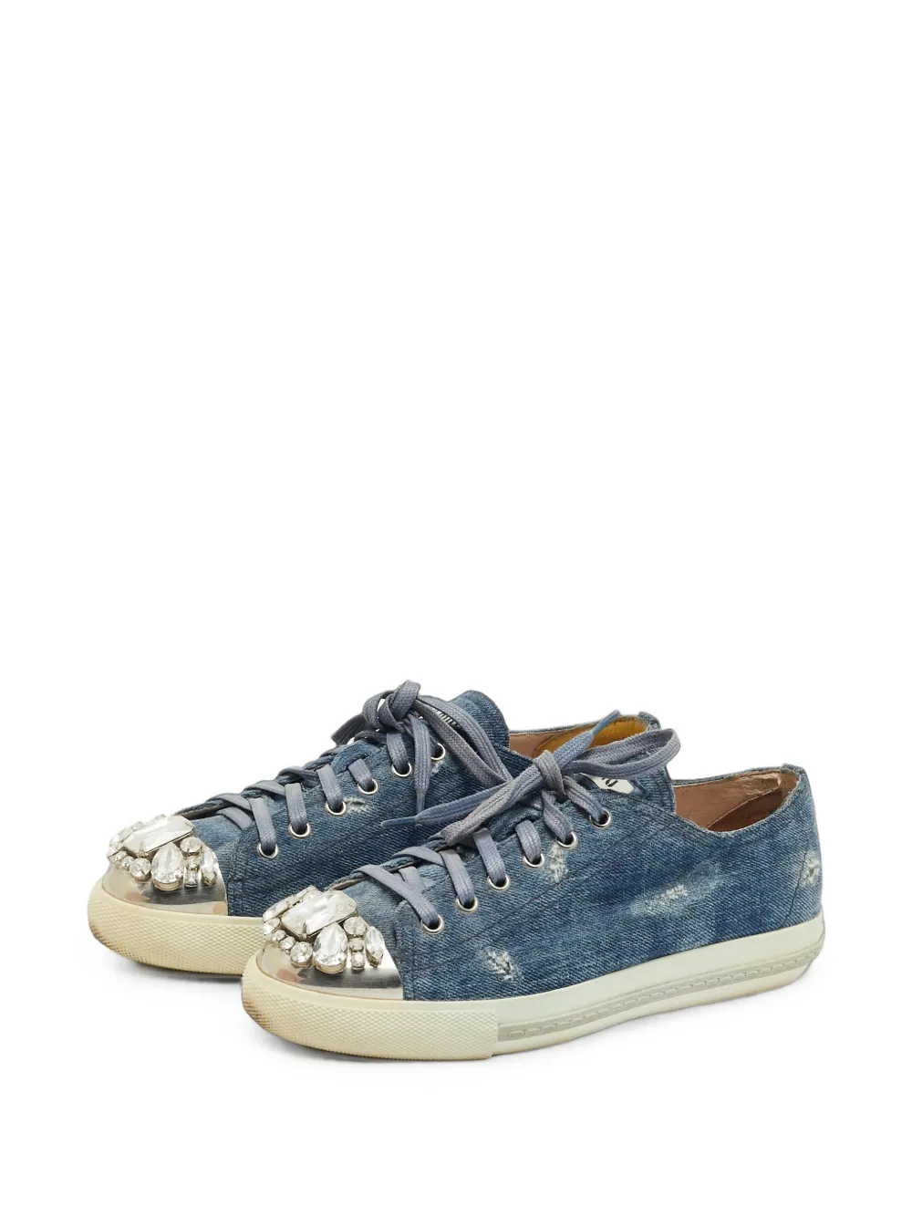 Miu Miu Pre-Owned crystal-embellished denim sneakers - Blau