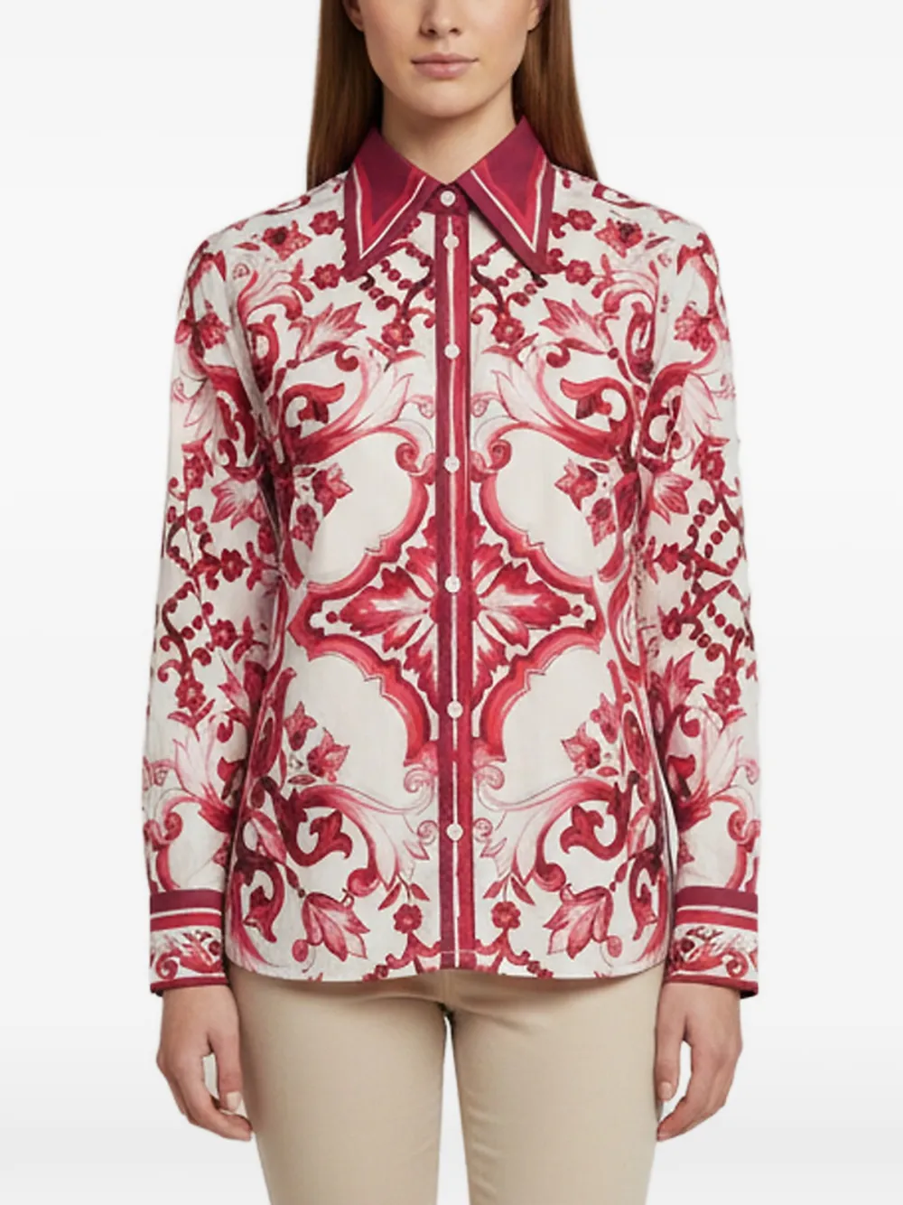 Dolce & Gabbana Pre-Owned Majolica-print poplin shirt - Rosa