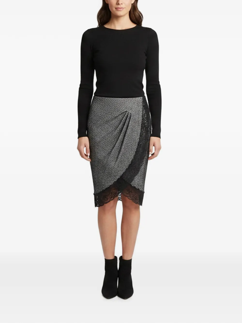 Emporio Armani Pre-Owned herringbone lace-trim mididress - Nero