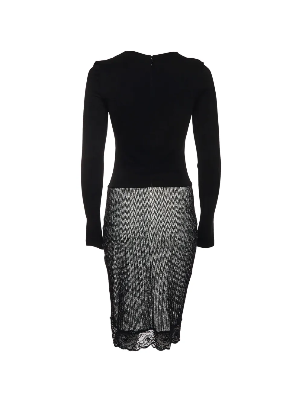 Emporio Armani Pre-Owned herringbone lace-trim mididress - Nero