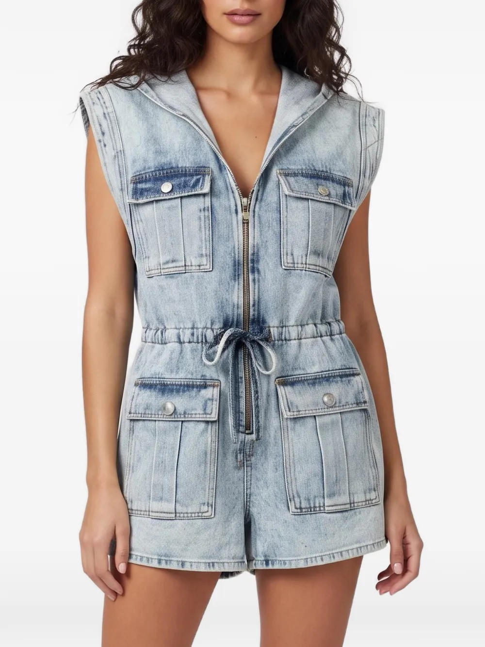 Balmain Pre-Owned acid-wash hooded vest - Blau