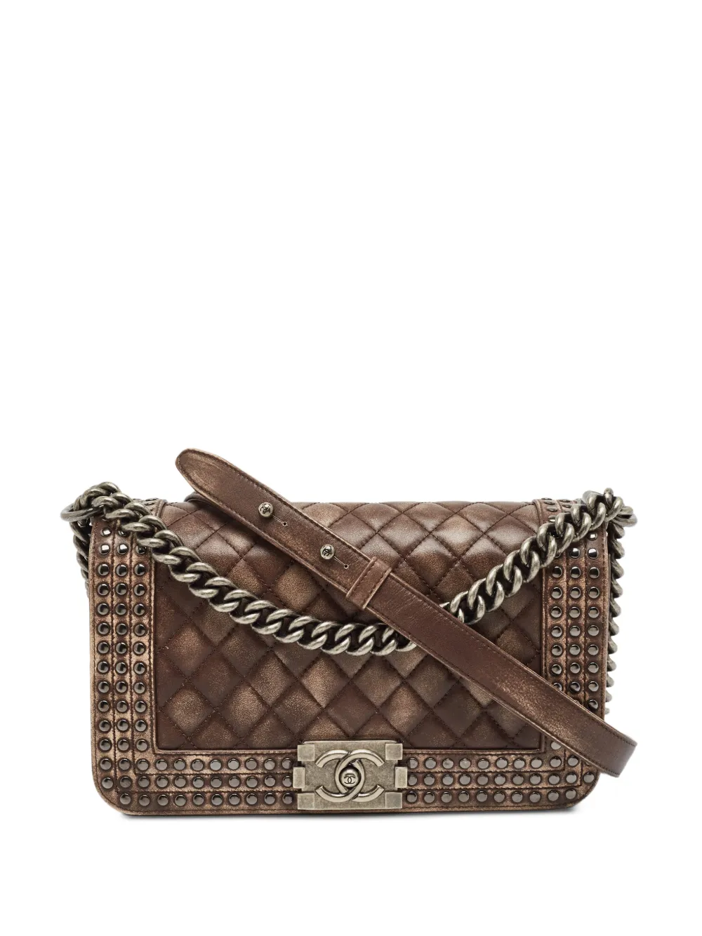 CHANEL Pre-Owned 2014 medium Boy studded shoulder bag - Marrone