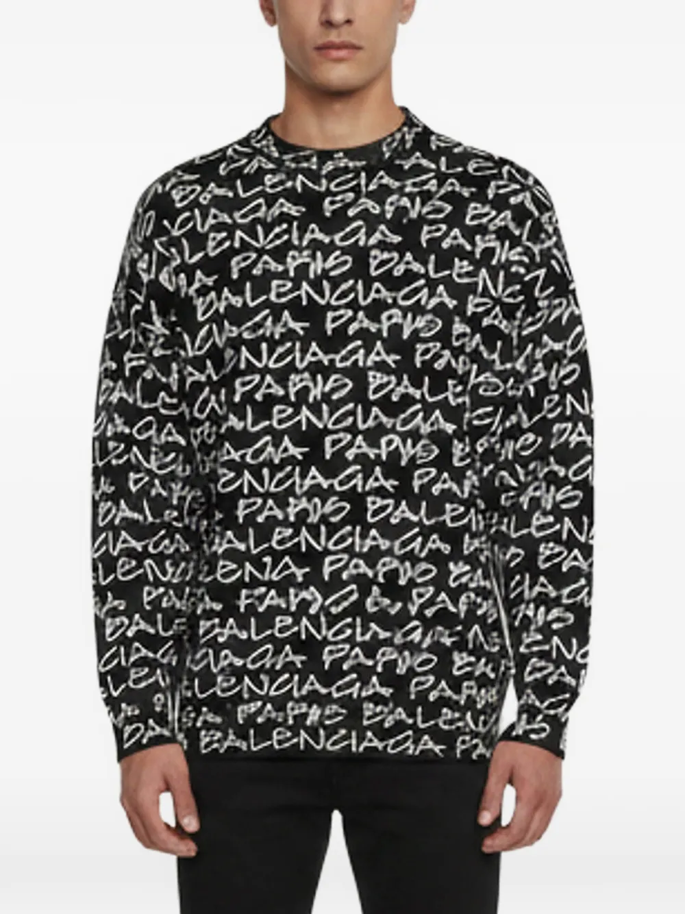 Balenciaga Pre-Owned Intarsien-Pullover mit Logo - Schwarz