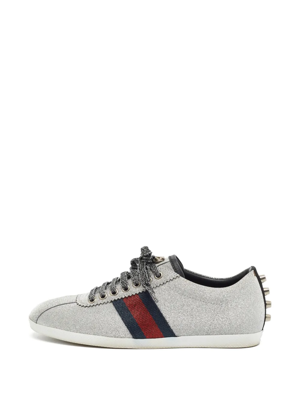 Gucci Pre-Owned Web stripe studded sneakers - Argento