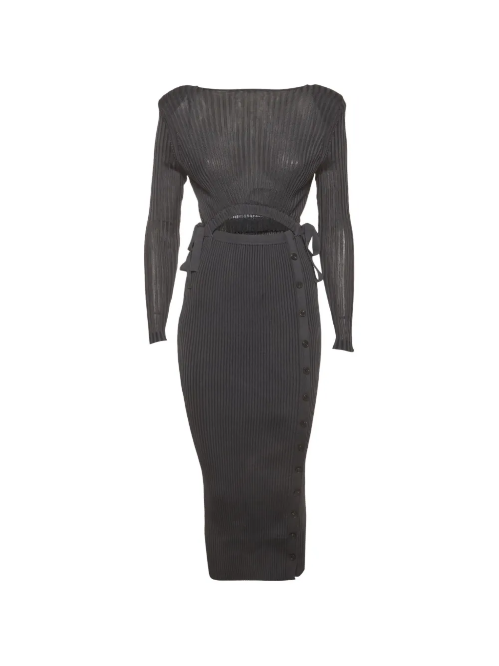 Self-Portrait cut-out rib-knit midi dress - Grigio