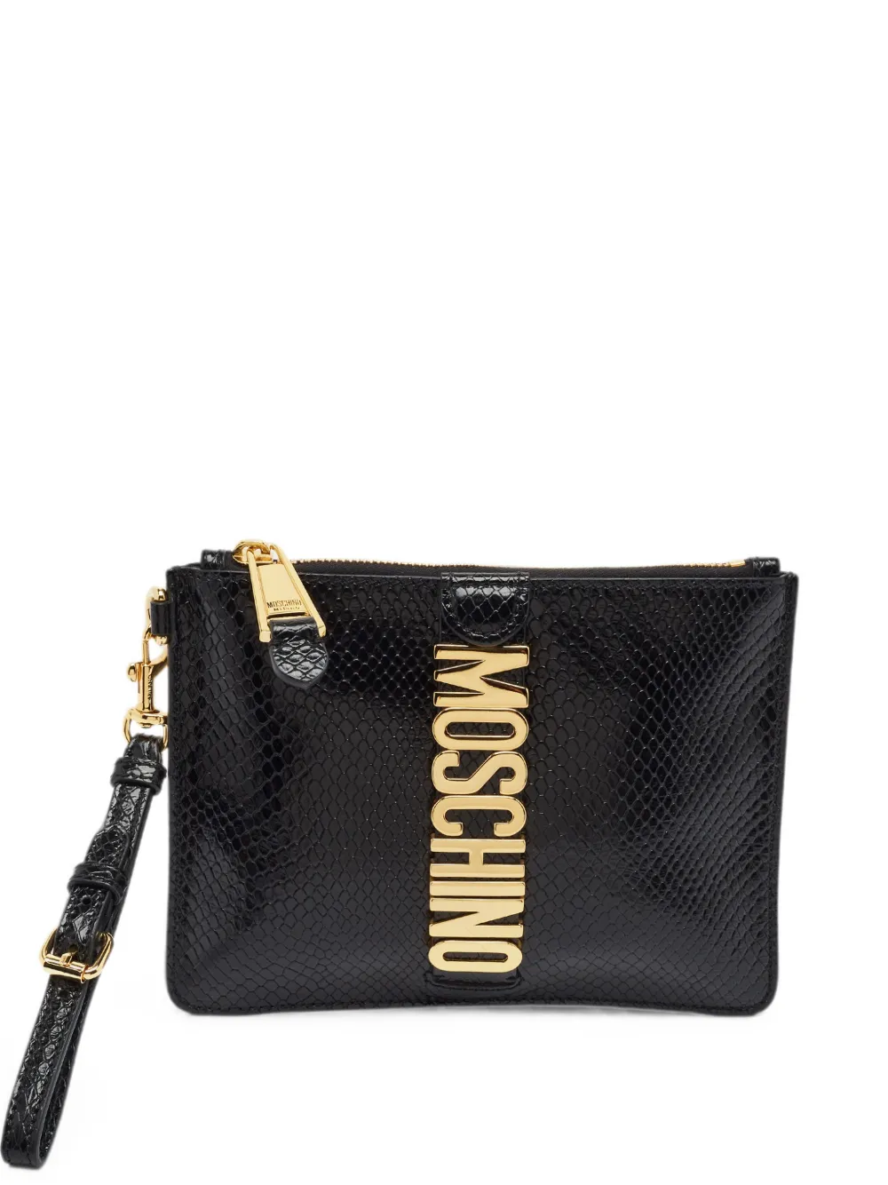 Moschino Pre-Owned logo-plaque snake-effect clutch bag - Nero