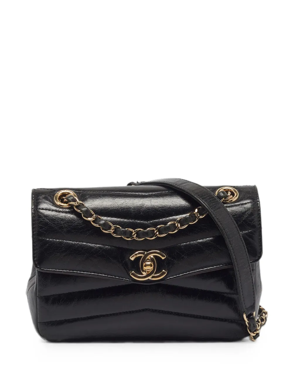 CHANEL Pre-Owned 2019-2020 small Chevron CC turn-lock shoulder bag - Schwarz