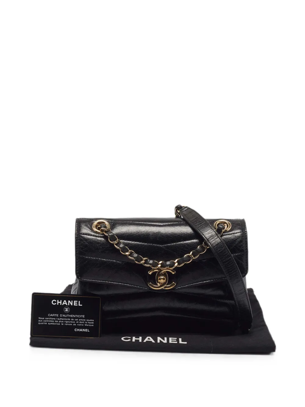 CHANEL Pre-Owned 2019-2020 kleine Chevron CC schoudertas met draaislot Zwart