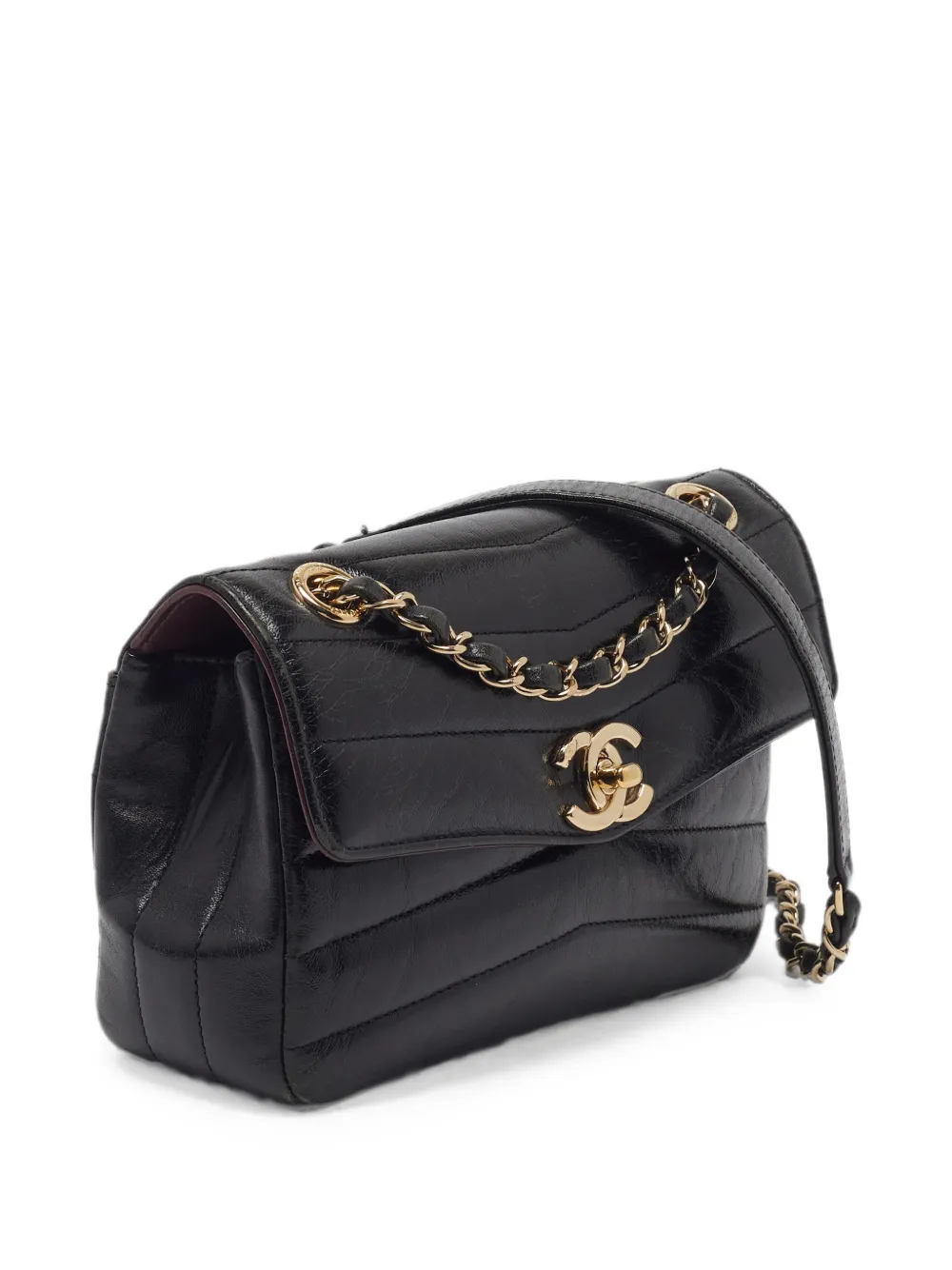 CHANEL Pre-Owned 2019-2020 kleine Chevron CC schoudertas met draaislot Zwart