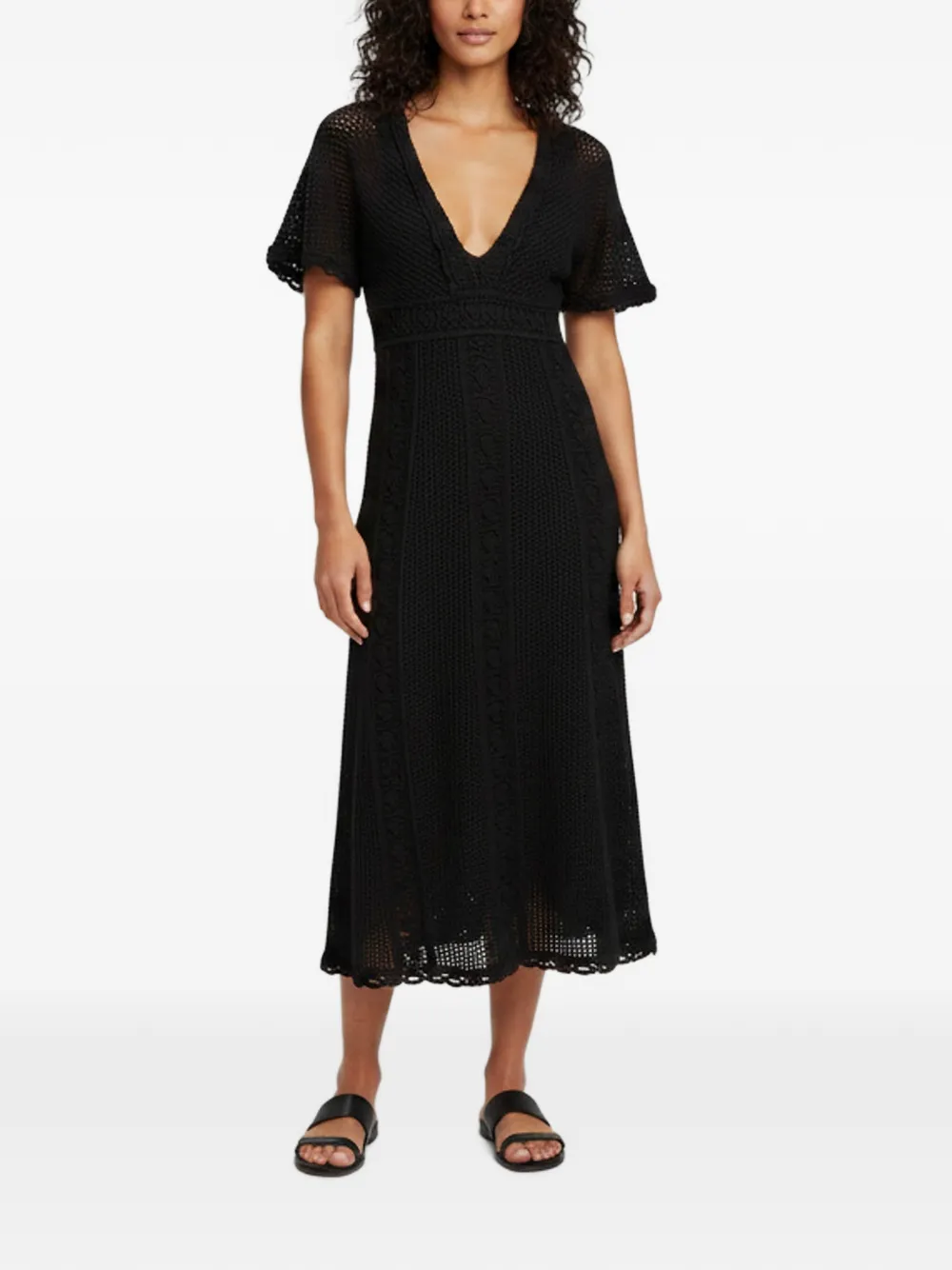 Christian Dior Pre-Owned Crochet V-neck Midi Dress | Black