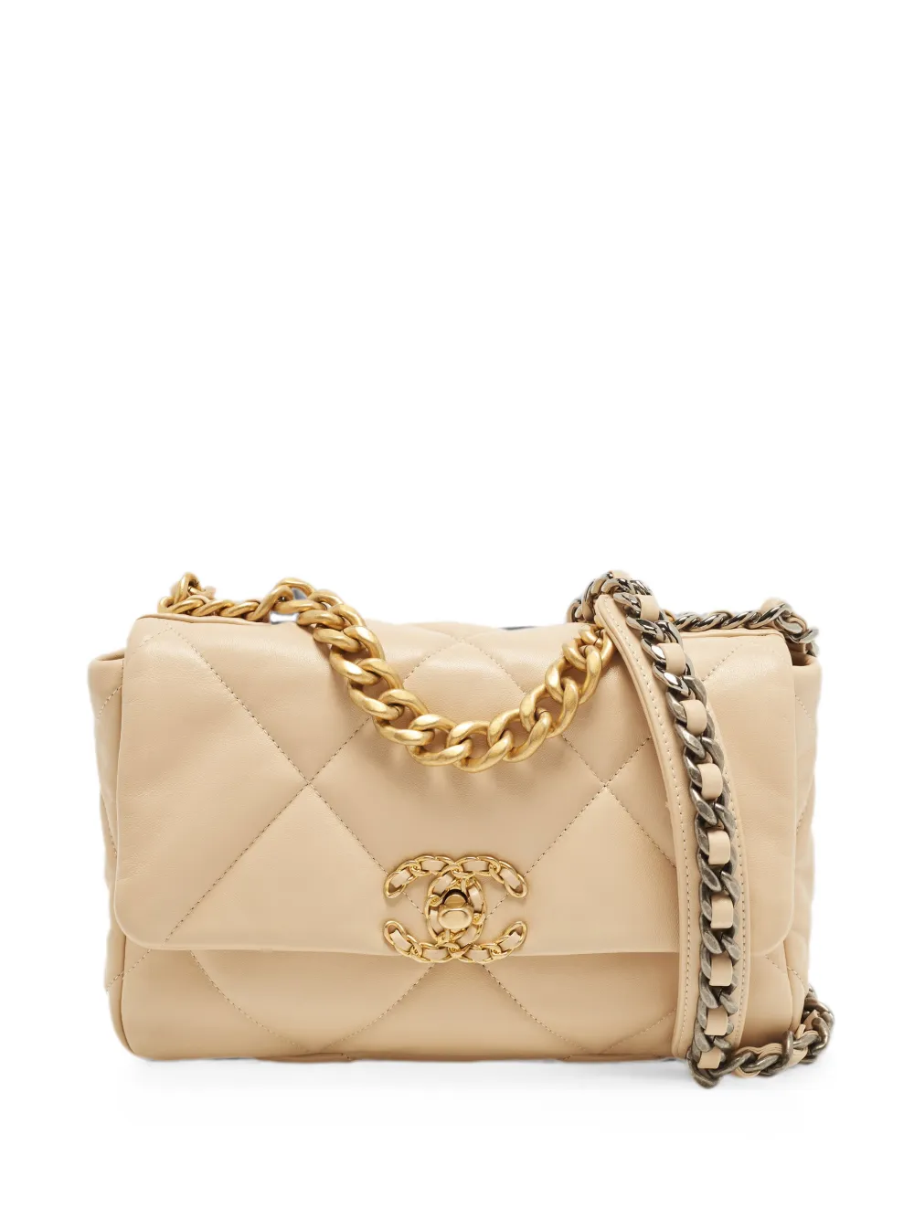 CHANEL Pre-Owned 19 quilted foldover-top shoulder bag - Toni neutri