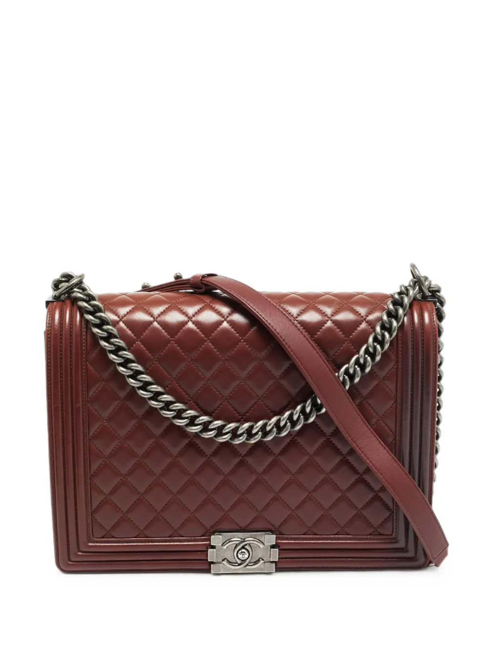 CHANEL Pre-Owned 2012 large Boy Chanel quilted shoulder bag - Brown