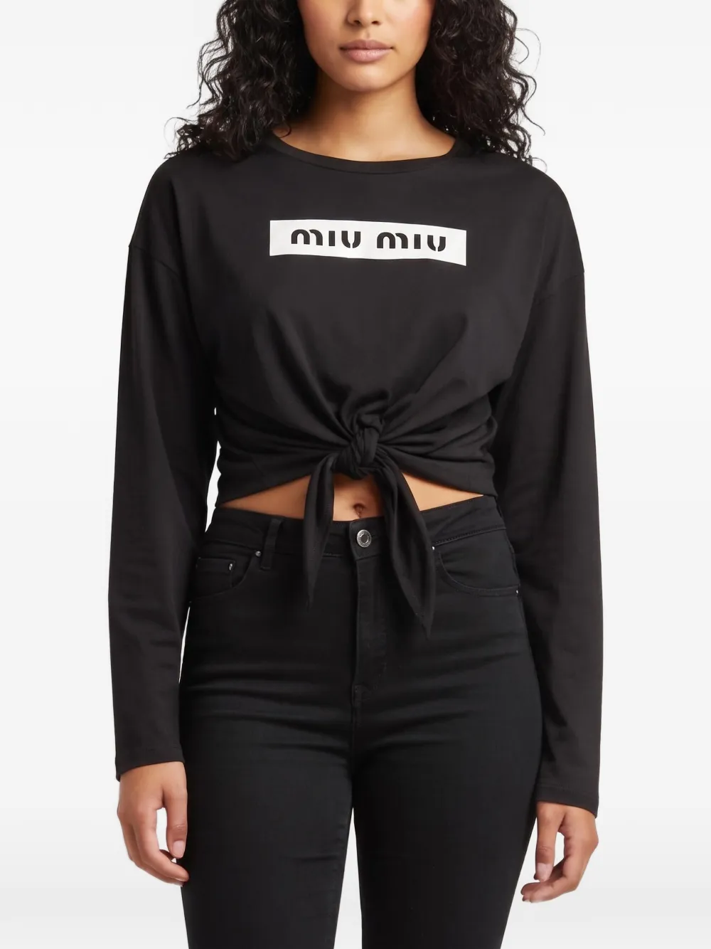 Miu Miu Pre-Owned T-shirt con nodo e logo - Nero