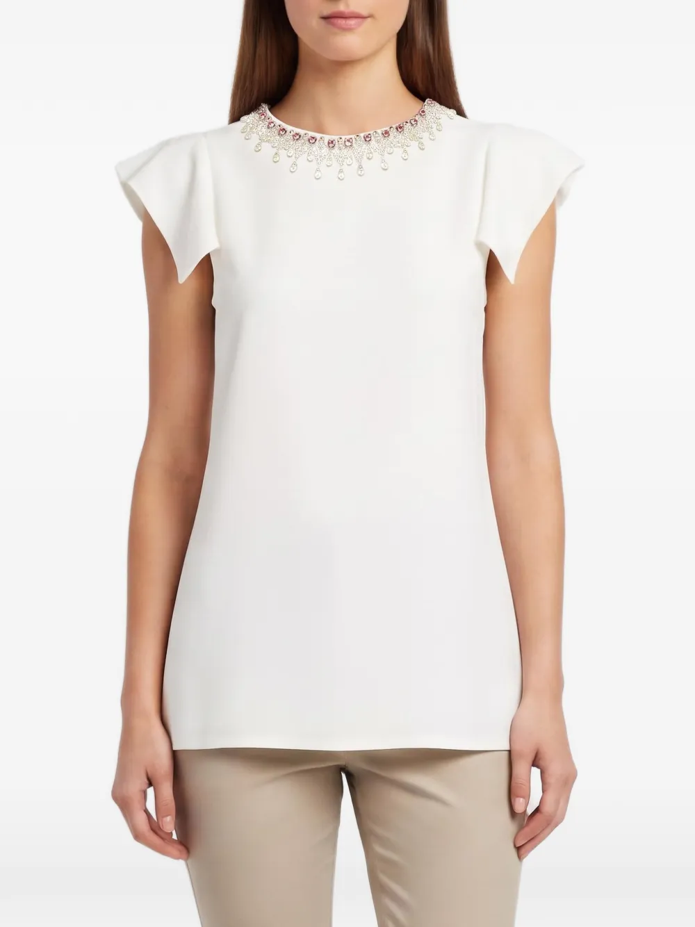 Miu Miu Pre-Owned embellished crepe T-shirt - Bianco