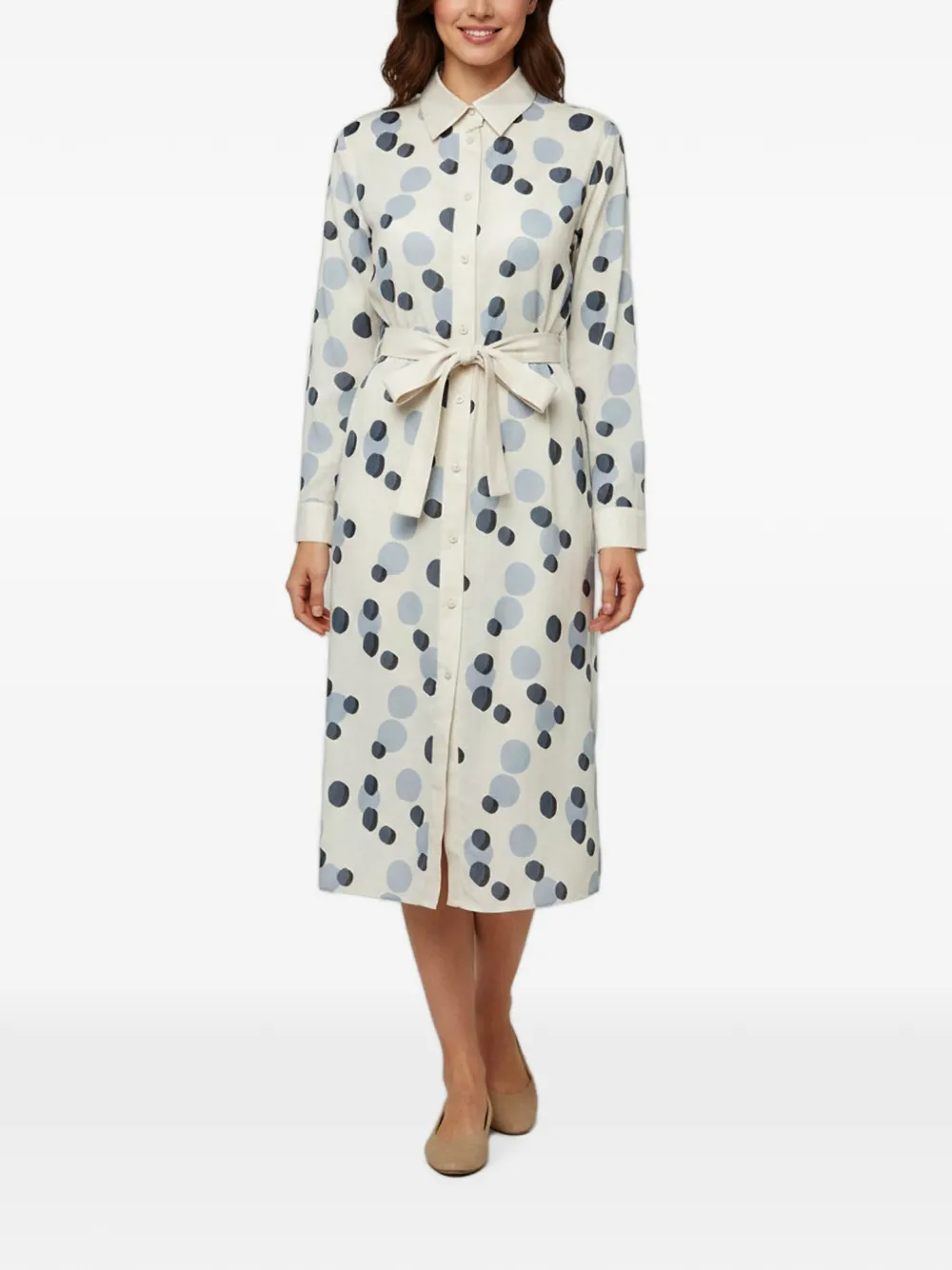 Pre-owned Max Mara Polka-dot Midi Shirt Dress In Neutrals