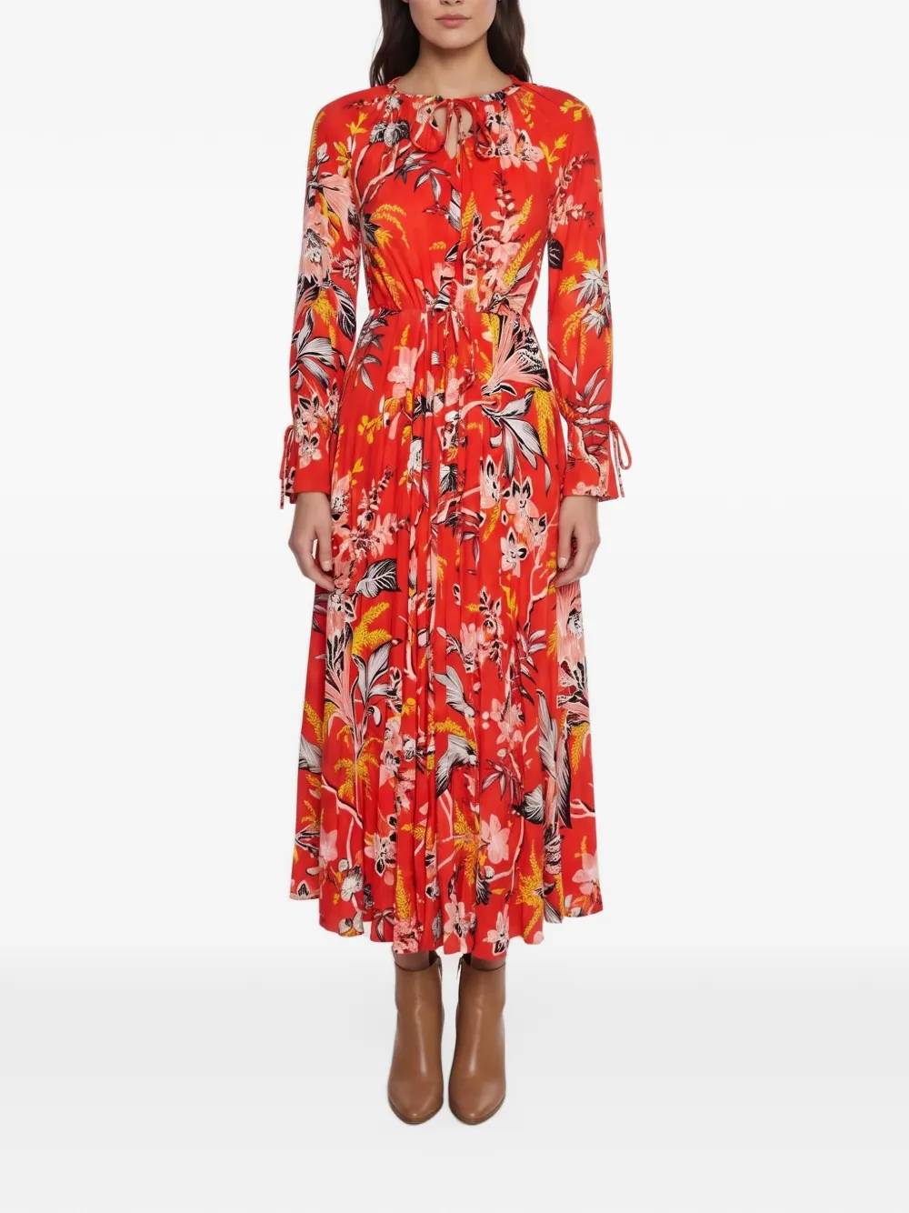 DVF Diane von Furstenberg floral-print long-sleeve maxi dress - Rot