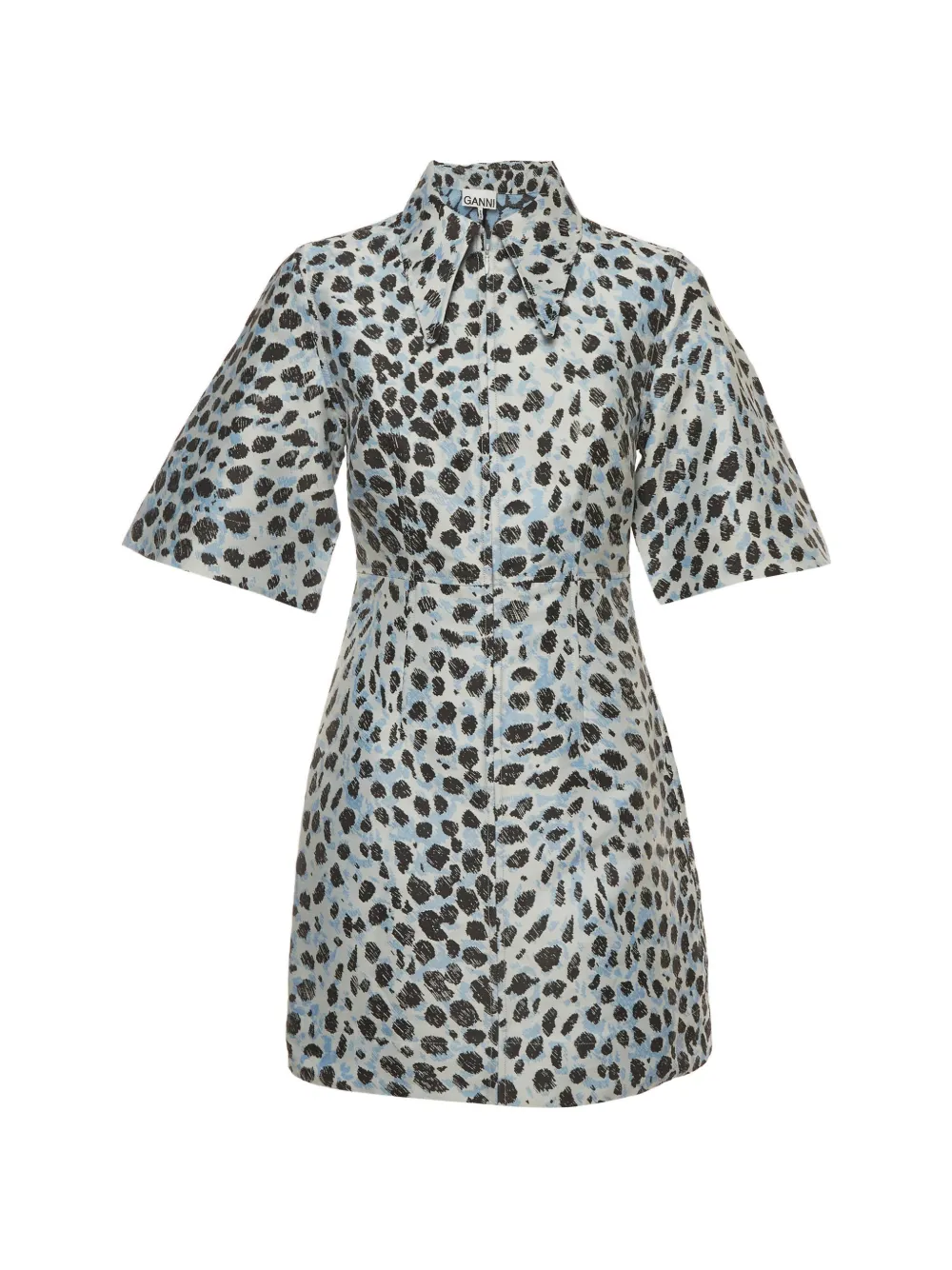 GANNI leopard-print collared mini dress - Nude